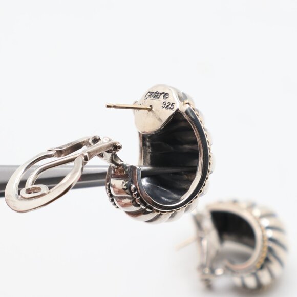 Vintage Sterling Silver Lagos Caviar 18K Gold Accent Omega Back Earrings - Picture 7 of 10